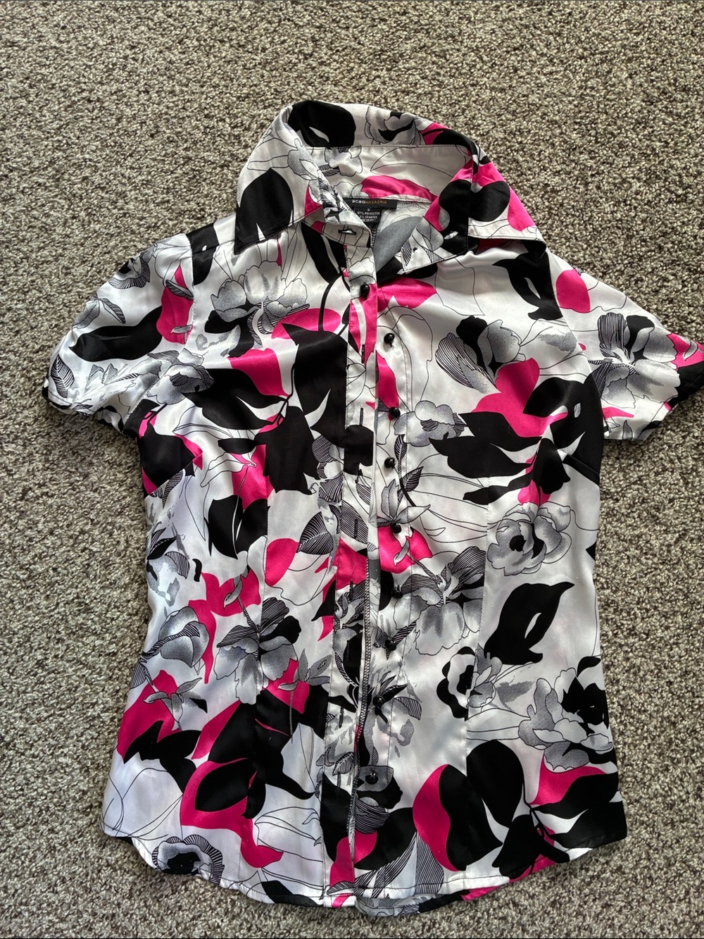 ⭐️ BCBG Floral Button-Up One Piece - White, Black & Pink
